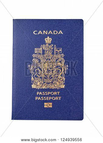 Canadian passport close-up and isolated over white background