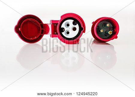 Industrial power conector isolated on white background.