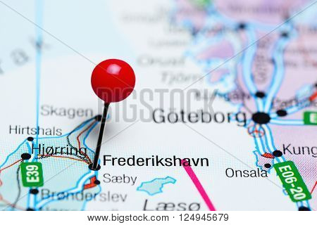 Frederikshavn pinned on a map of Denmark