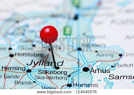 Silkeborg pinned on a map of Denmark