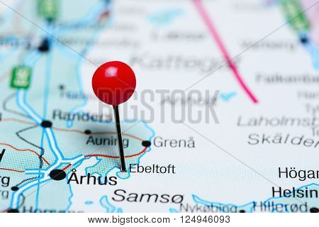 Ebeltoft pinned on a map of Denmark