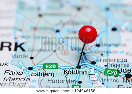 Kolding pinned on a map of Denmark
** Note: Shallow depth of field