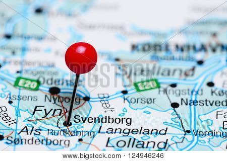 Svendborg pinned on a map of Denmark
** Note: Shallow depth of field
