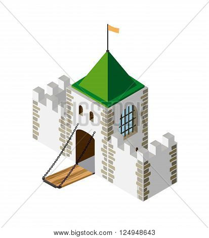 Fortress protection guard isometric projection of building architecture