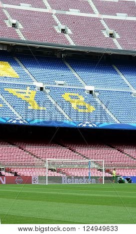 CAMP NOU BARCELONA SPAIN -MAY 4 2015 view of the Camp Nou in Barcelona before an important match of the FC Barcelona