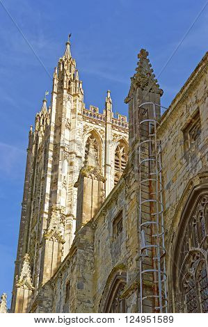 Detail of Canterbury Cathedral in Canterbury in Kent of England. It is one of the most famous cathedrals in England. It is the Archbishop of Canterbury Cathedral.