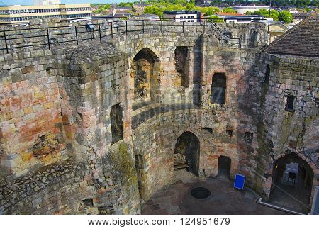 Inner walls of Clifford Tower in York in England. Clifford Tower is a remaining part of York Castle. The York City is situated in North Yorkshire in England.