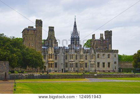 Cardiff, UK - May 5, 2011: View of Main range of Cardiff Castle in Cardiff in Wales of the United Kingdom. Cardiff is the capital of Wales.