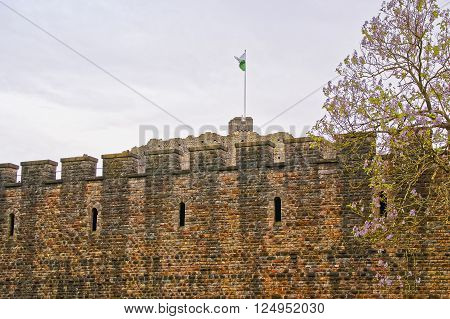 Walls of Cardiff Castle in Cardiff in Wales of the United Kingdom. Cardiff is the capital of Wales.