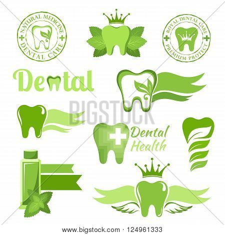Set of dental decorative elements icons and emblems
