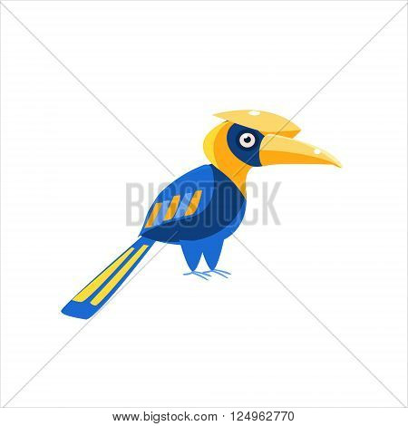 Blue Hornbill Bird Flat Vector Illustration In Primitive Cartoon Style Isolated On White Background