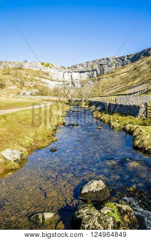 Malham Beck and Cove in North Yorkshire, England. Stream feeds into the River Aire.