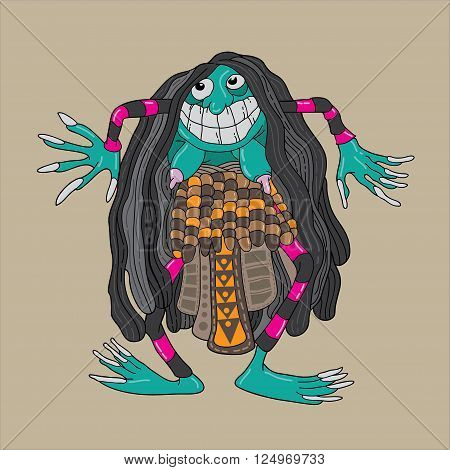 monster Bali dancer cartoon character vintage vector illustration