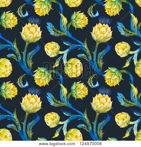 Beautiful pattern with nice watercolor articokes in art nouveau style