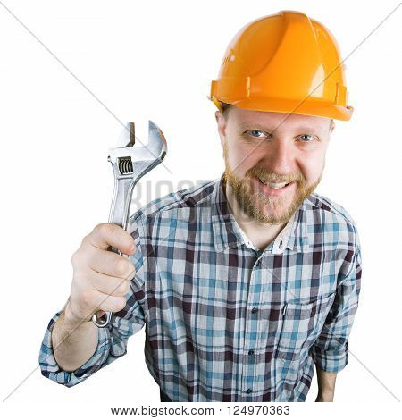 Man with a wrench in an orange helmet