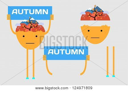 Team of people holding sign. Flat stylish vector illustration
