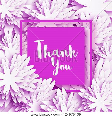 Thank you. Spring Floral Card with white Origami Flowers. Perfect for wedding greeting or invitation design. Vector illustration