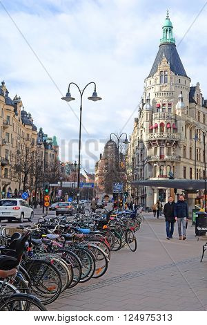 Stockholm, Sweden - March, 16, 2016: multystoried inhabited buildings in Stockholm, Sweden 