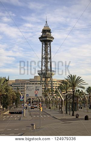 Barcelona, Catalonia, Spain - December 13, 2011: Torre Jaume I - The Ropeway Tower That Connects The