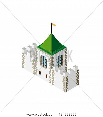 Fortress protection guard isometric projection of building architecture