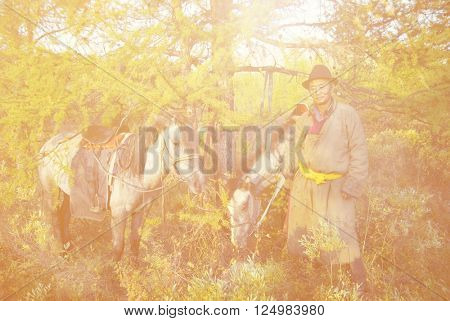 Mongolian Tsataan With Horses Concept