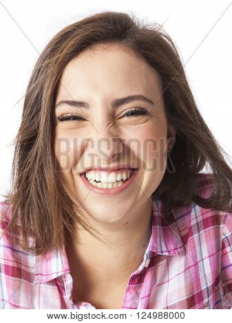 attractive young woman posing in white background