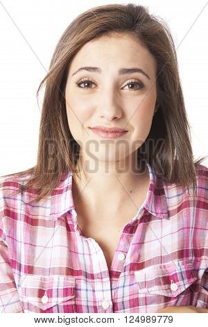 attractive young woman posing in white background