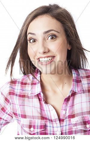 attractive young woman posing in white background
