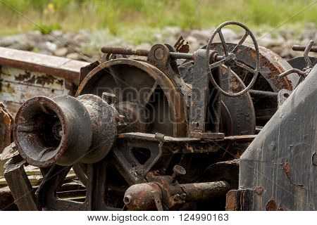 Old rusty machinery on a fishing boat elapsed time