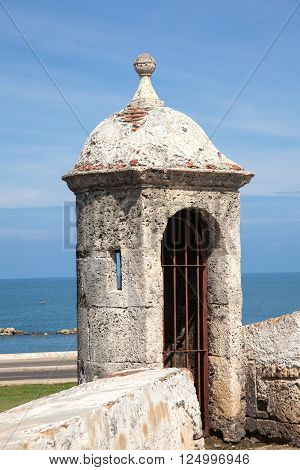 Bartizan of Cartagena's wall and ocean view