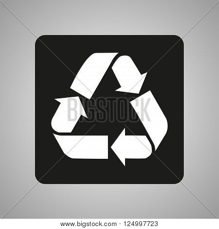 Recycling icon on a black square on a gray background