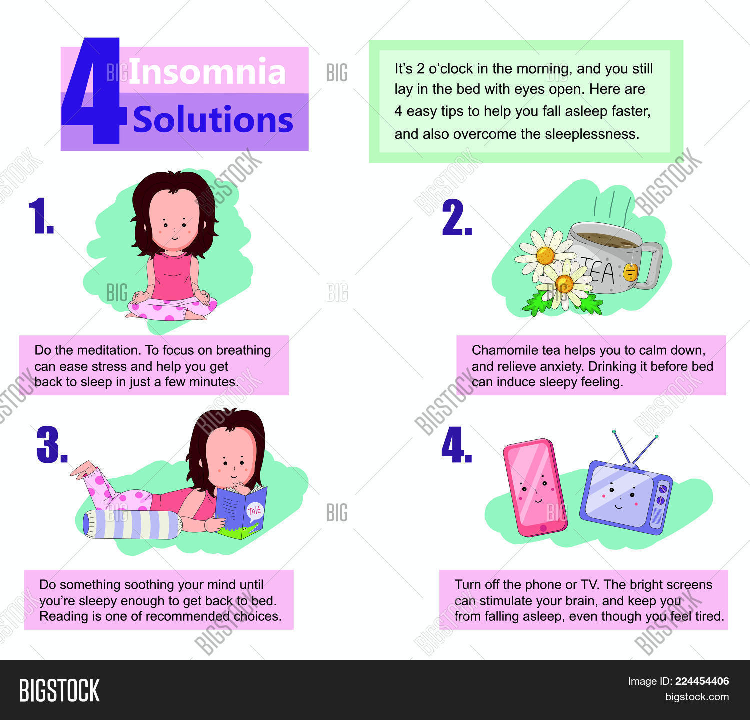 4 Steps Solve Vector Photo Free Trial Stock 4 Steps To Solve Insomnia Problem Making You Sleep Better And Faster Infographics