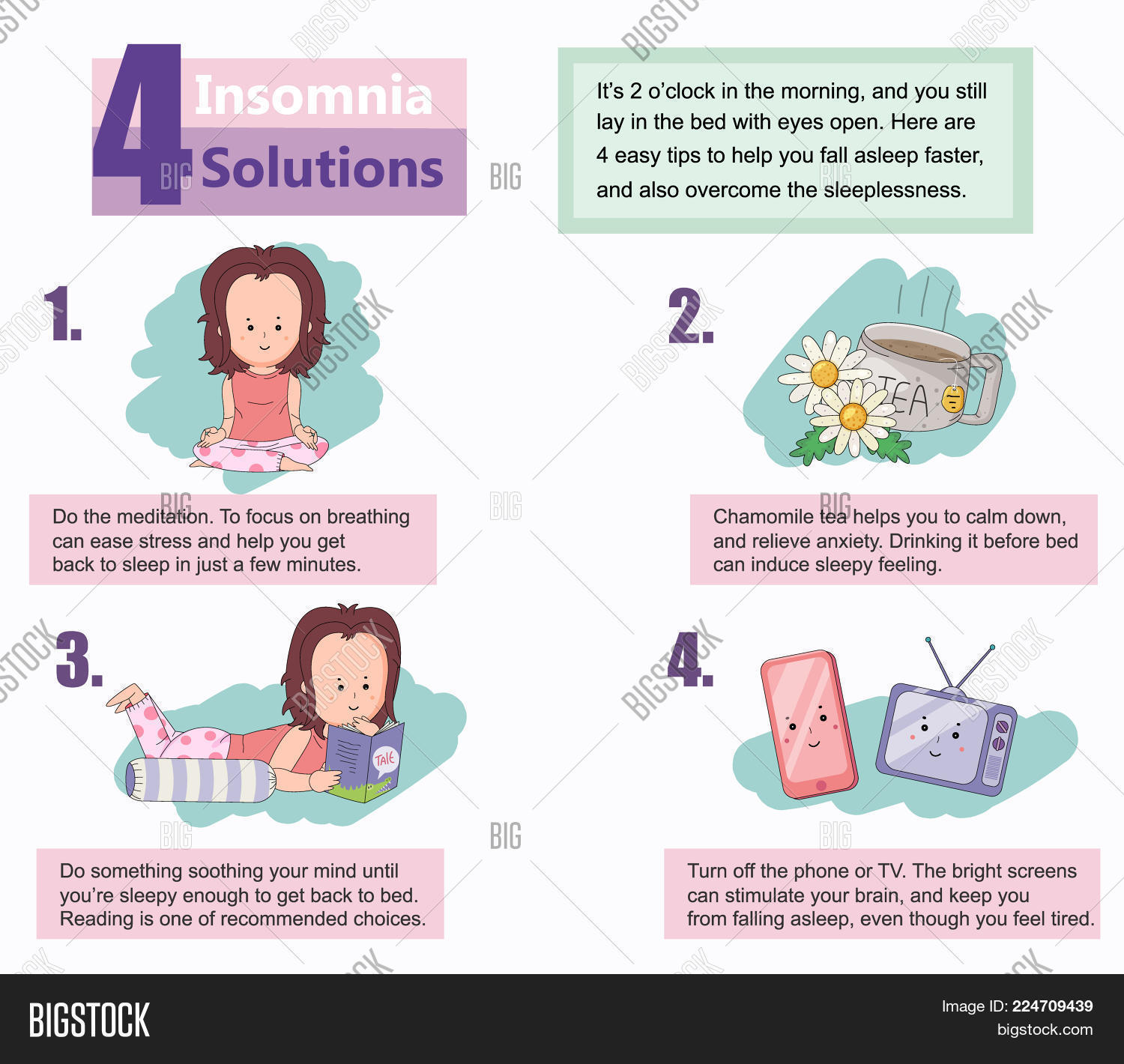 4 Steps Solve Insomnia Image Photo Free Trial Stock 4 Steps To Solve Insomnia Problem Making You Sleep Better And Faster Infographics