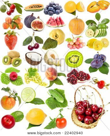  grote collectie fruit, bessen fruit, geïsoleerd op een witte achtergrond