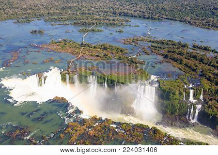 Helicopter View From Iguazu Falls National Park, Argentina. World Heritage Site. South America Adven