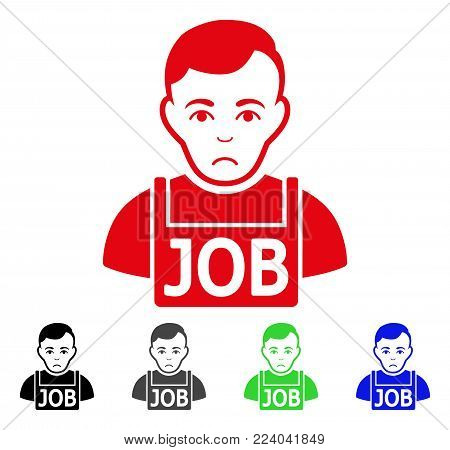 Unhappy Jobless vector icon. Vector illustration style is a flat iconic jobless symbol with grey, black, blue, red, green color versions. Face has affliction emotions.