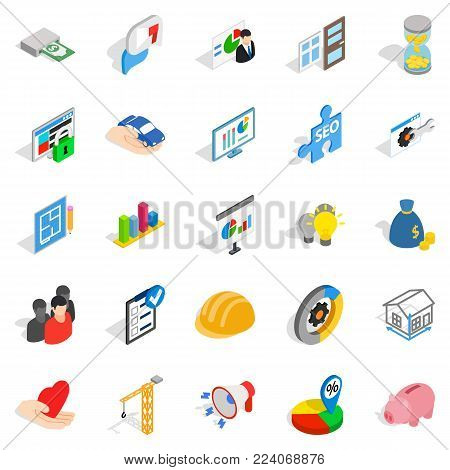 Finance banking icons set. Isometric set of 25 finance banking vector icons for web isolated on white background