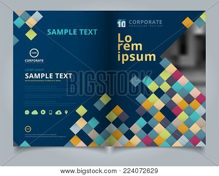 Brochure abstract colorful squares pattern pixel background layout design template, Annual report, Leaflet, Advertising, poster, Magazine, Business for background, Empty copy space, blue color tone vector illustration artwork