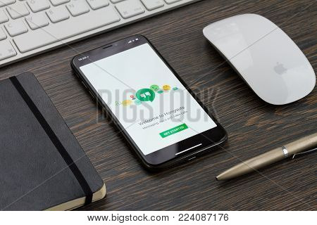 Warsaw, Poland - December 02: New Iphone X Mobile Phone With Google Hangout Page On Working Desk