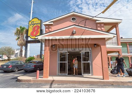 Exterior Of Super 8 Hotel In Austin, Texas, Usa