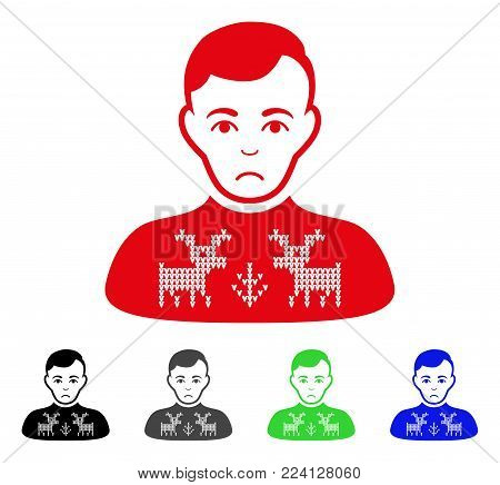 Sadly Deers Pullover Boy vector pictograph. Vector illustration style is a flat iconic deers pullover boy symbol with gray, black, blue, red, green color variants. Face has affliction emotion.