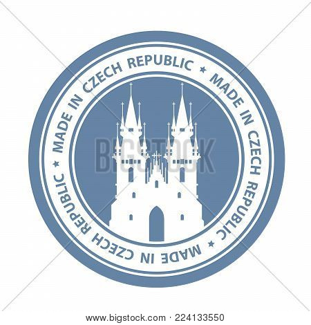 Czech travel stamp with Prague symbol - Church of Our Lady before Tyn