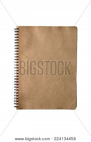 Vintege old notepad (brown cover) isolate on white background