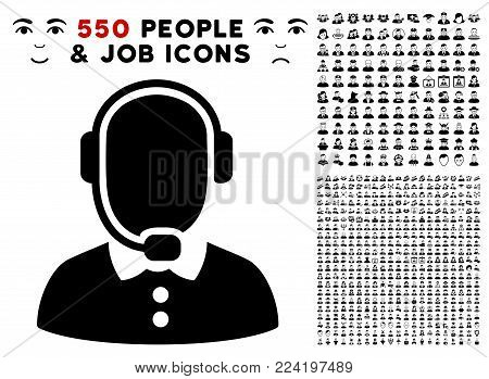 Operator icon with 550 bonus sad and glad men icons. Vector illustration style is flat black iconic symbols.