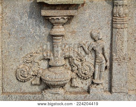 Bas-reliefs in Mahanavami Dibba - The Great Platform UNESCO World heritage site in Hampi, Karnataka, India.