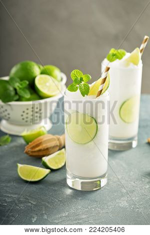 Refreshing summer drink lime frozen cooler or slushie