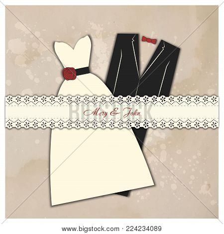 wedding invitation vintage style, retro style wedding invites, editable background color