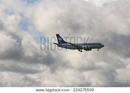 St. Petersburg, Russia - 21 June, Airplane of Belarusian airlines, 21 June, 2016.
Takeoff and landing of aircraft at the airport in St. Petersburg, Pulkovo.