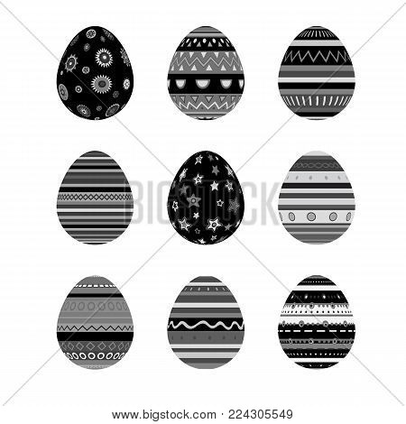 Vector set of monochrome easter eggs isolated on whitet background