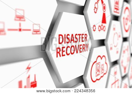 DISASTER RECOVERY concept cell blurred background 3d illustration